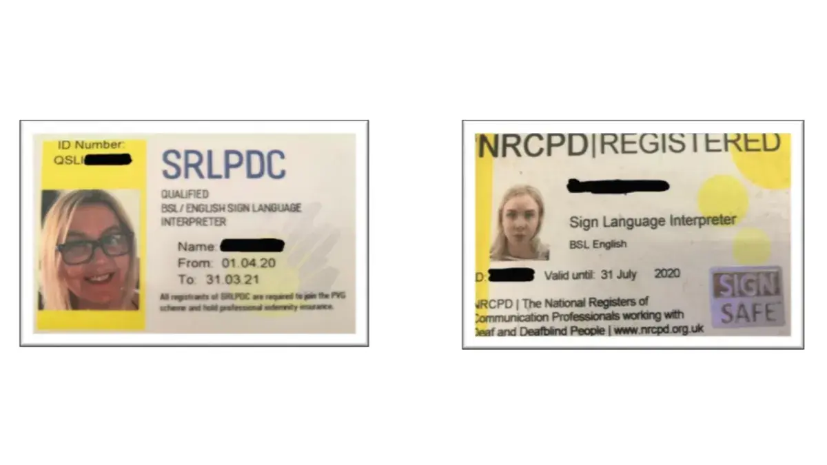 BSL Translator ID Cards